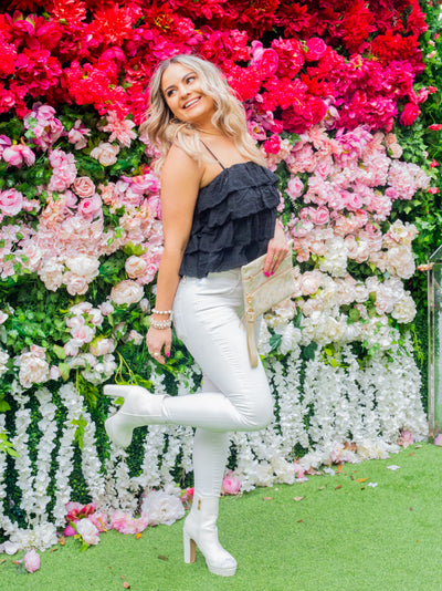 You're Making Me Blush Black Eyelet Ruffle Top Ruffle Top