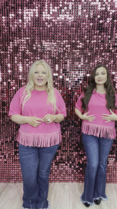 Here for the Show Studded Fringe Crop Top in Hot Pink