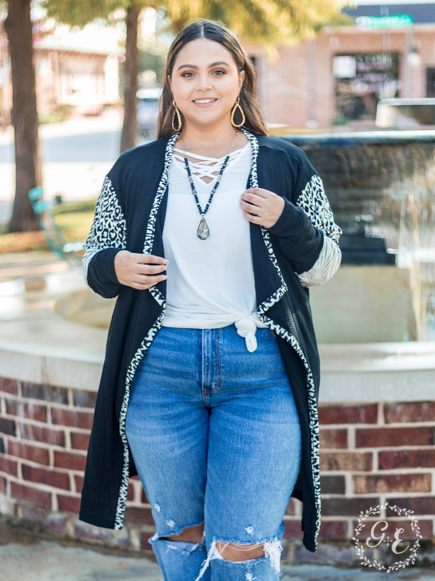 Feeling My Best Cardigan with Leopard & Stripe Details