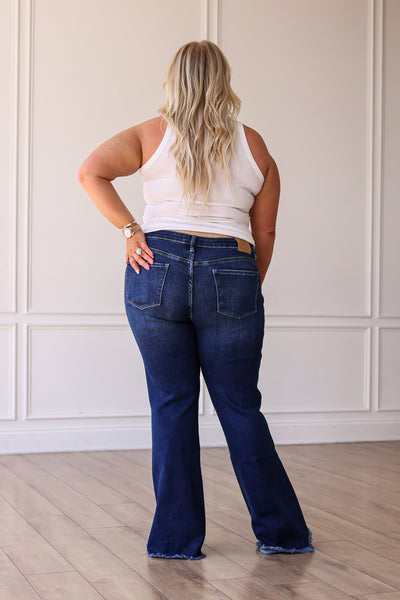 The Hannah Dark Wash Shark Bite Flare Jeans