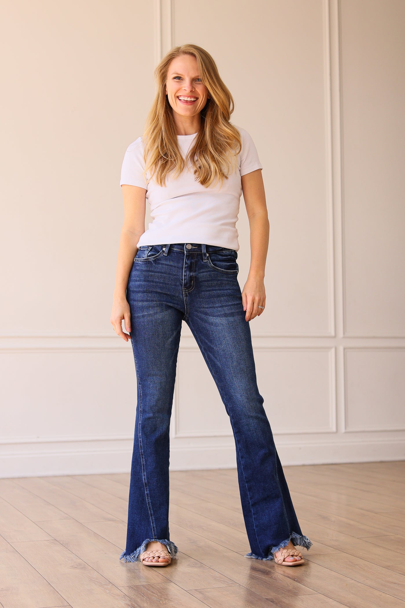 The Hannah Dark Wash Shark Bite Flare Jeans