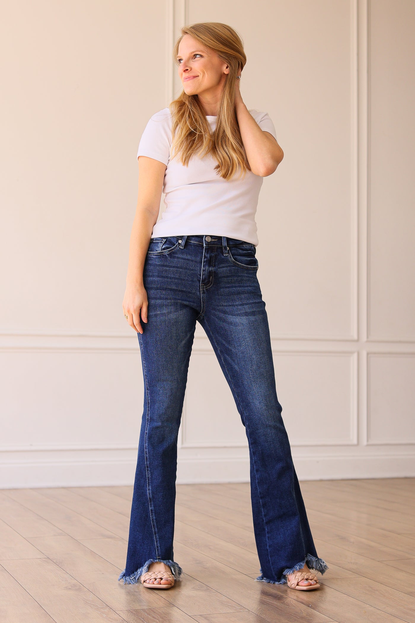 The Hannah Dark Wash Shark Bite Flare Jeans