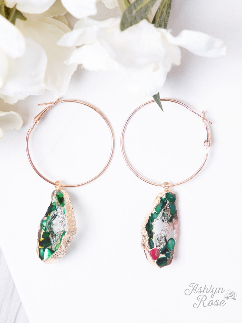 Special Collection Geode Hoop Earrings, Green