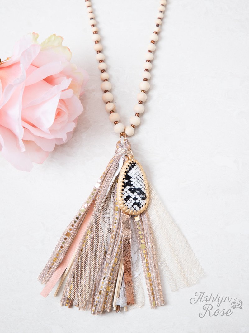 New Infatuation Matte Beaded Necklace with Tassel & Snake Pendant