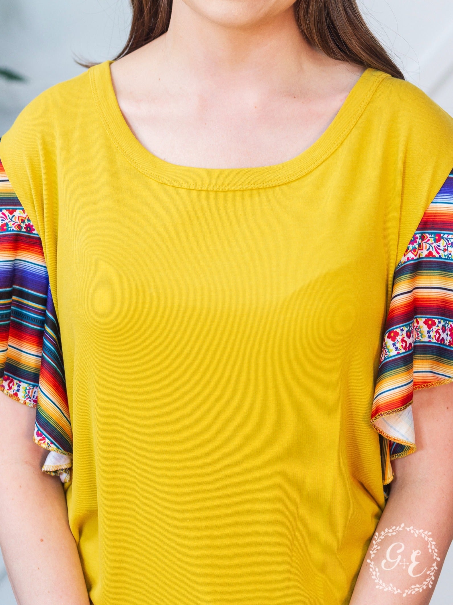 Serape Sunrise Mustard Ruffle Top