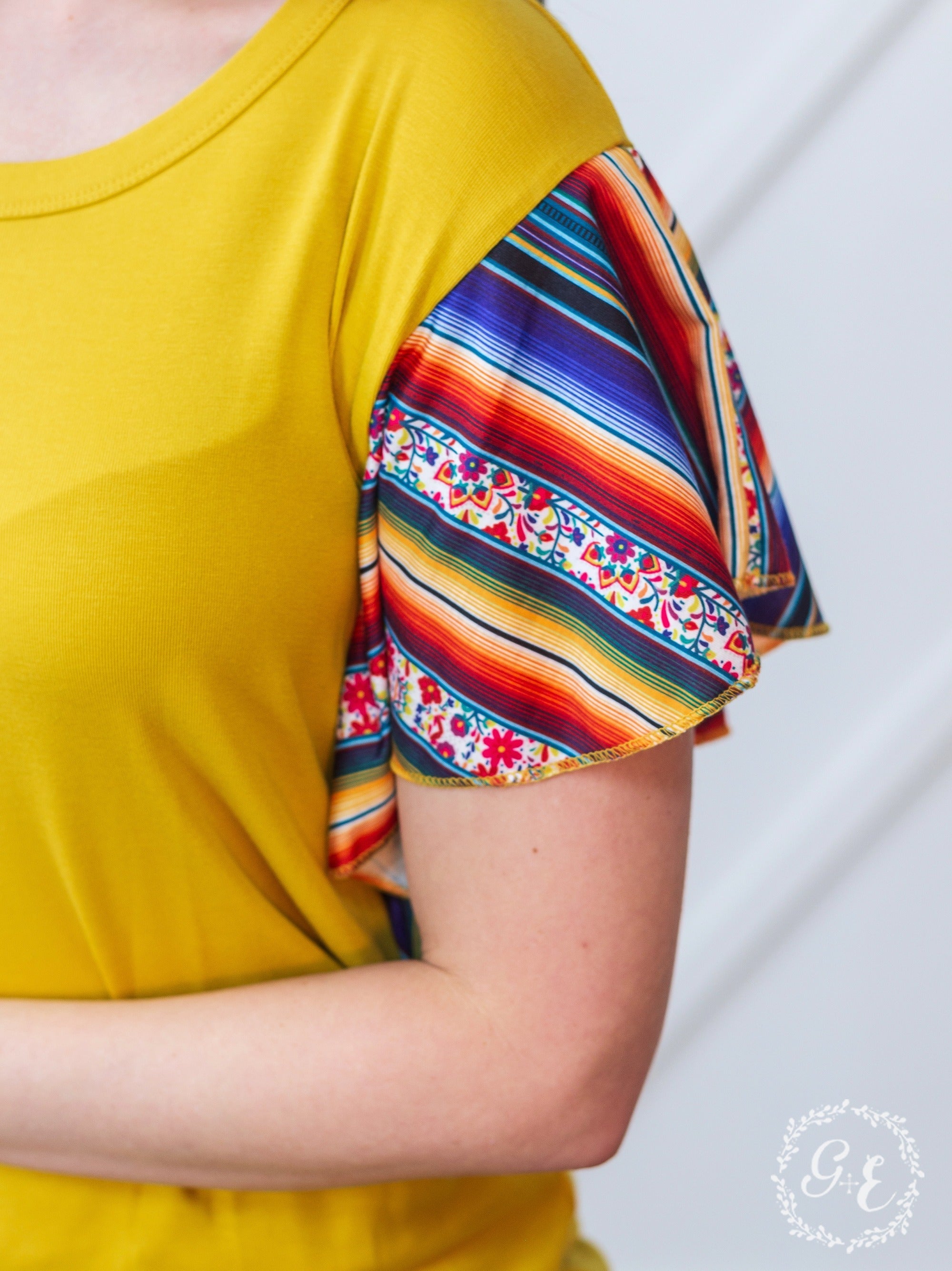 Serape Sunrise Mustard Ruffle Top
