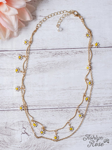 MY ONLY SUNSHINE GOLD DAISY PENDANT DOUBLE CHAIN NECKLACE