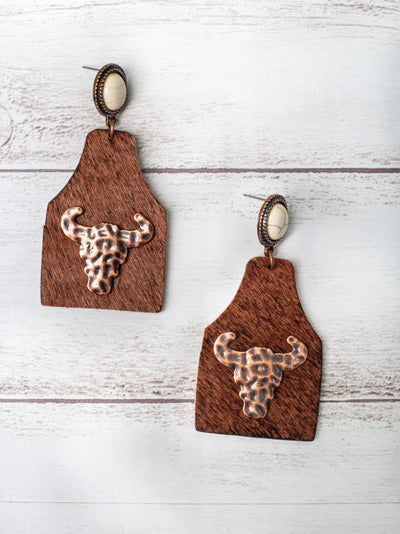 Cowhide Cattle Tag Earrings