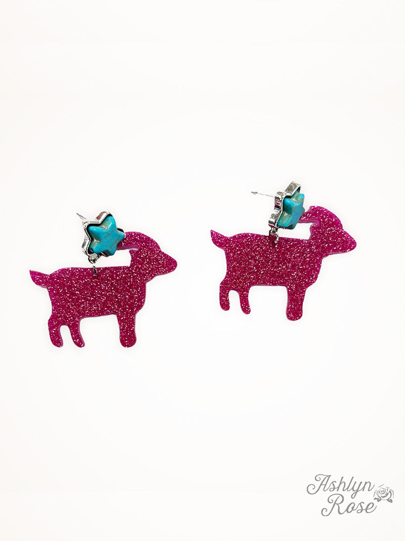 Acrylic Goat Drop Earrings in Pink