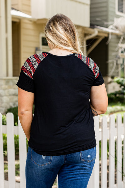 You Can't Sleeve Me Alone Black Short Sleeves T-Shirt with Leopard and Red Checkers