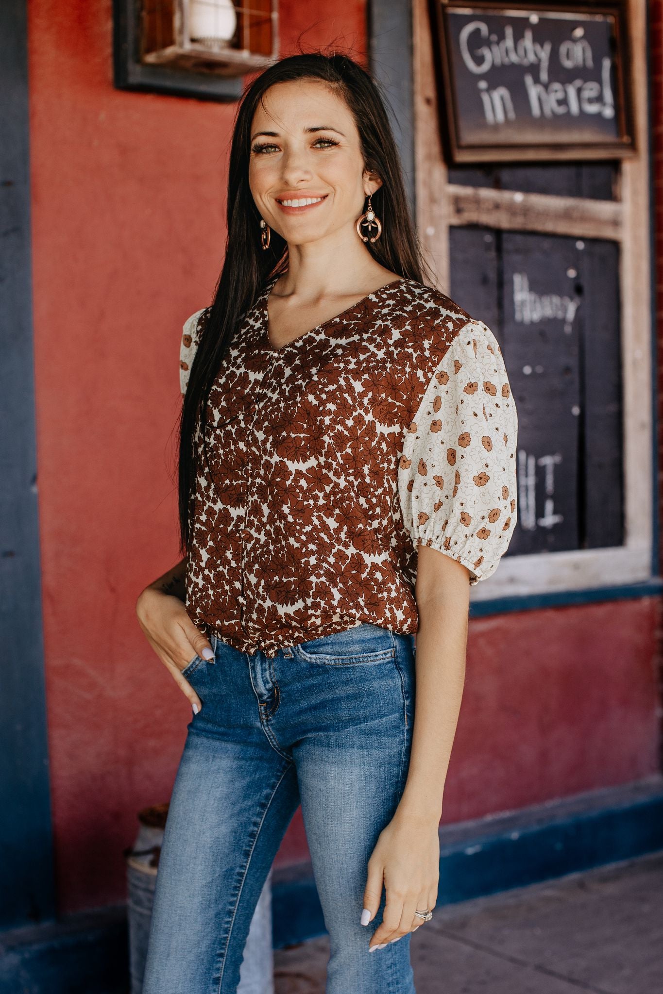 Bountiful Blooms Top, Brown