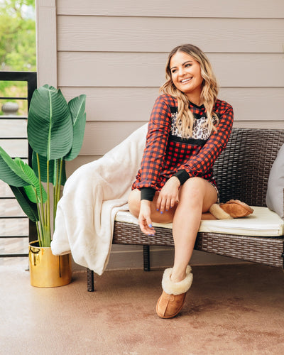 Stylin' in Buffalo Plaid Loungewear Set with Shorts and Leopard