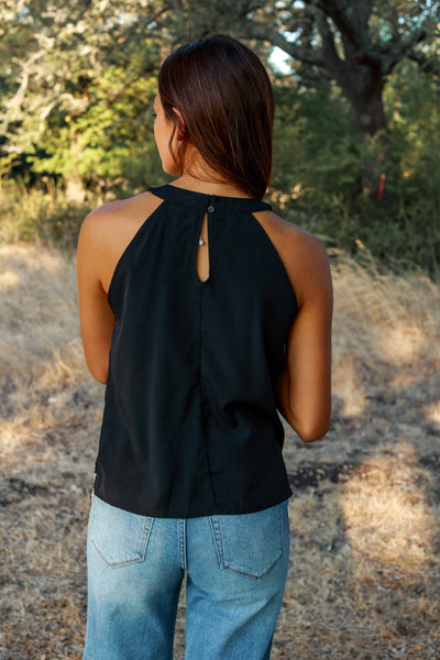 Simply Perfect Black Halter Top with Rhinestone Fringe