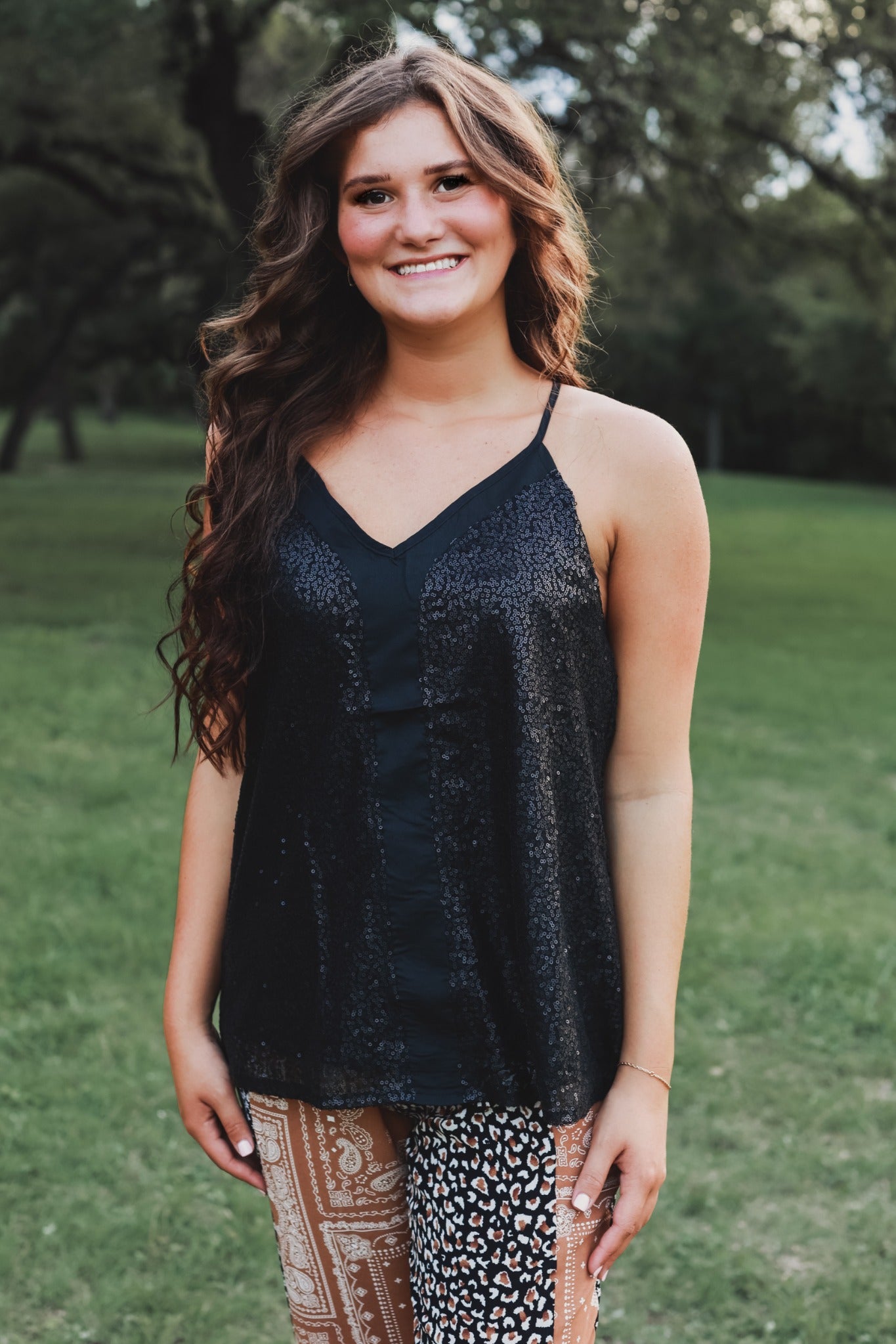 Stop The Show Sequin Tank in Black