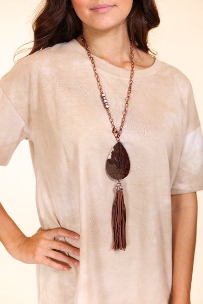 Jolene You Can Have Him Teardrop Cowhide with a Fringe Tassel Copper Chain Necklace