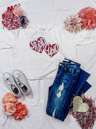 Stupid Cupid on Perfect Company Boxy Crop in White