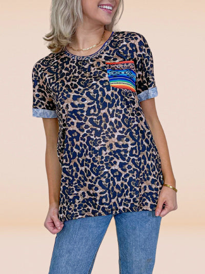 Leopard Top with Serape Pocket