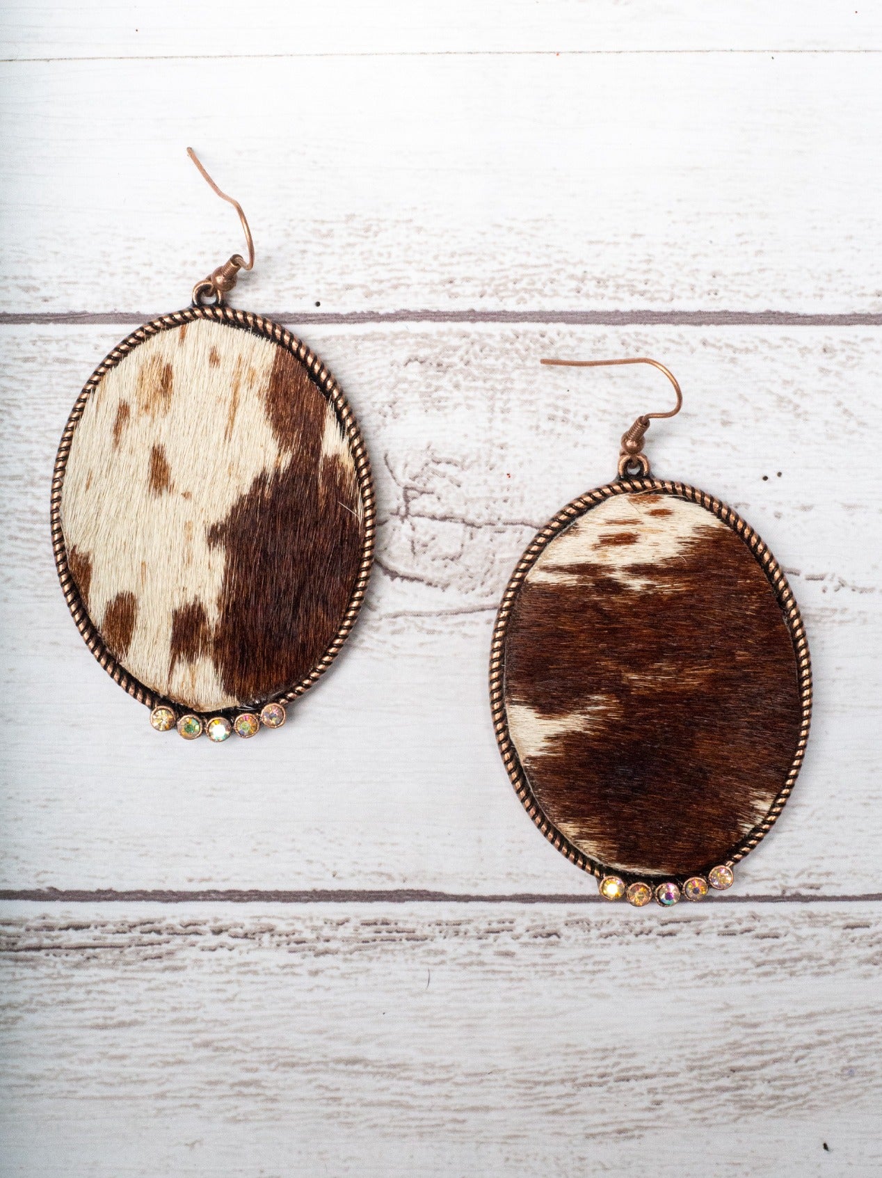 Oval Pendant Earrings, Cowhide