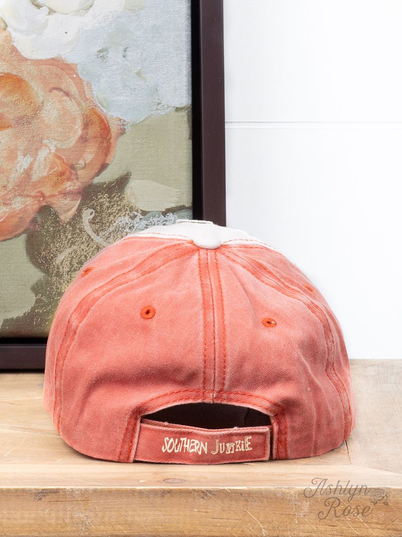 Girl's Distressed Orange and Cream Hat