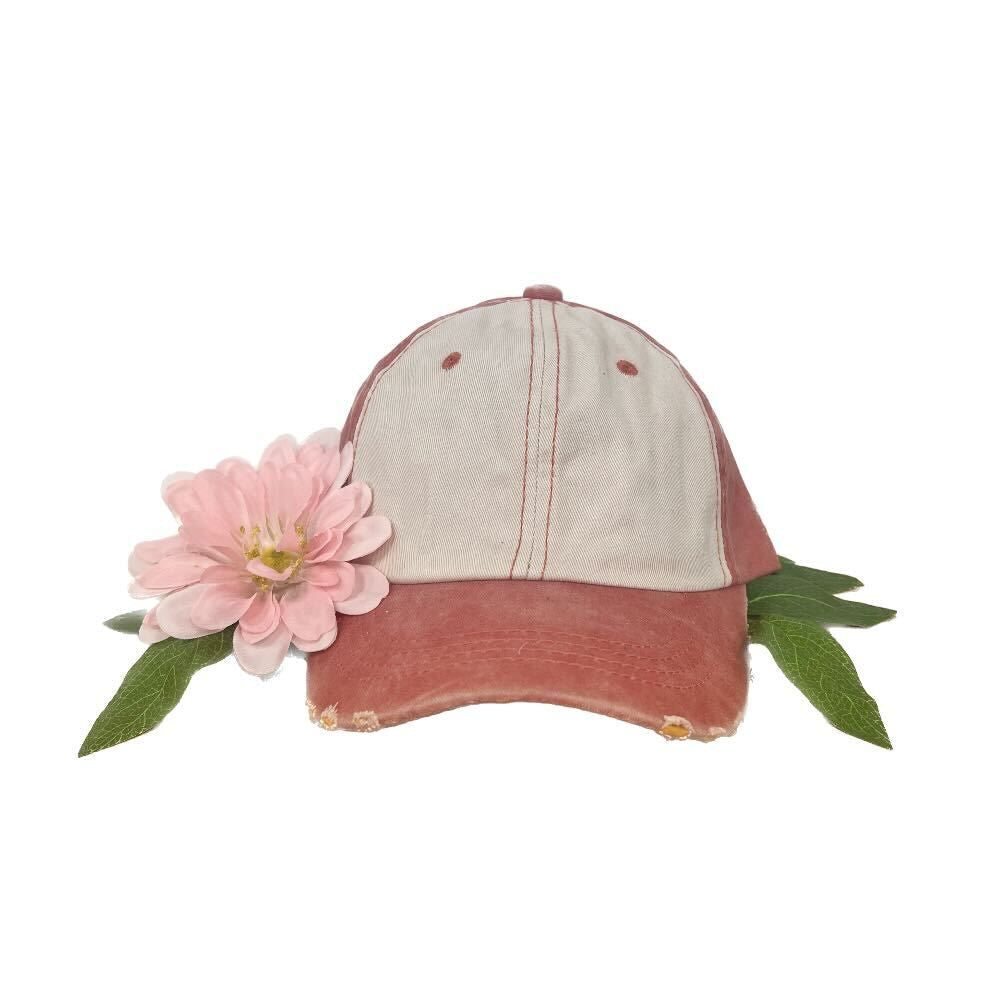 Girl's Distressed Orange and Cream Hat