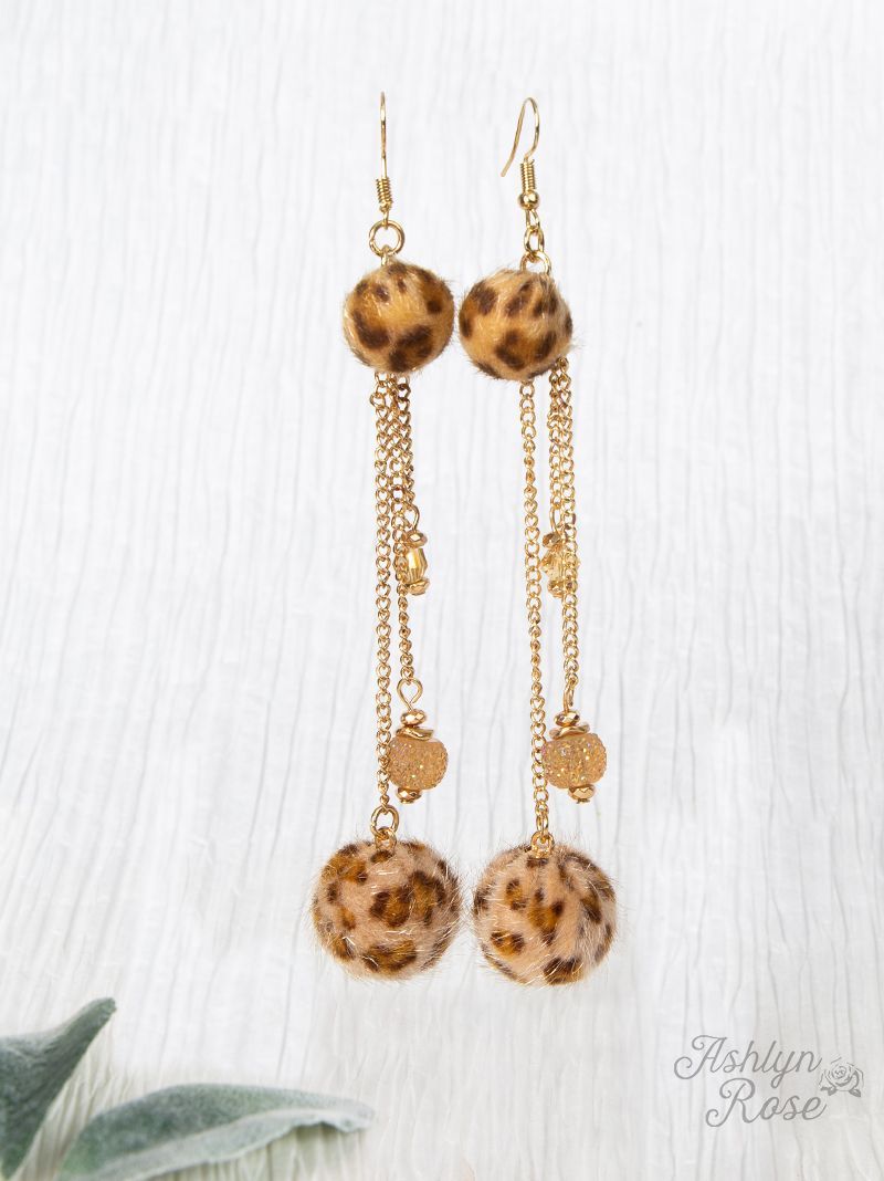 Double The Pom Earrings, Leopard