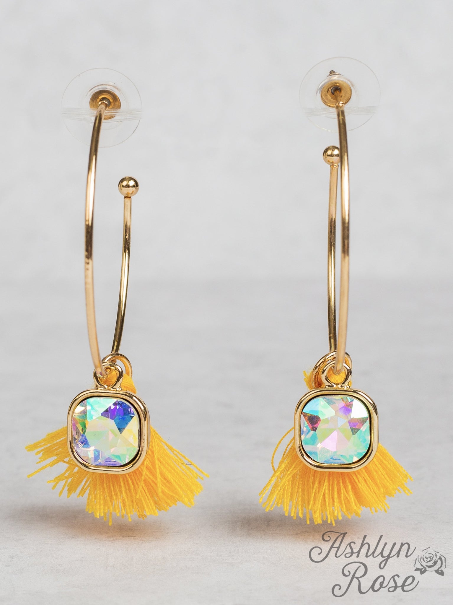 In the Loop Hoop Earrings with Mini Tassels, Yellow