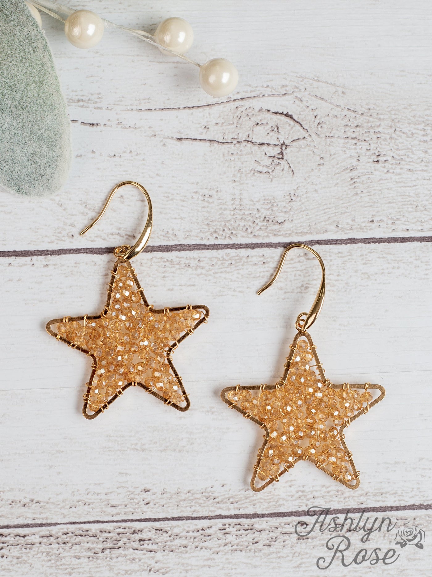 Sparkle in the Sky Star Earrings with Gold, Champagne