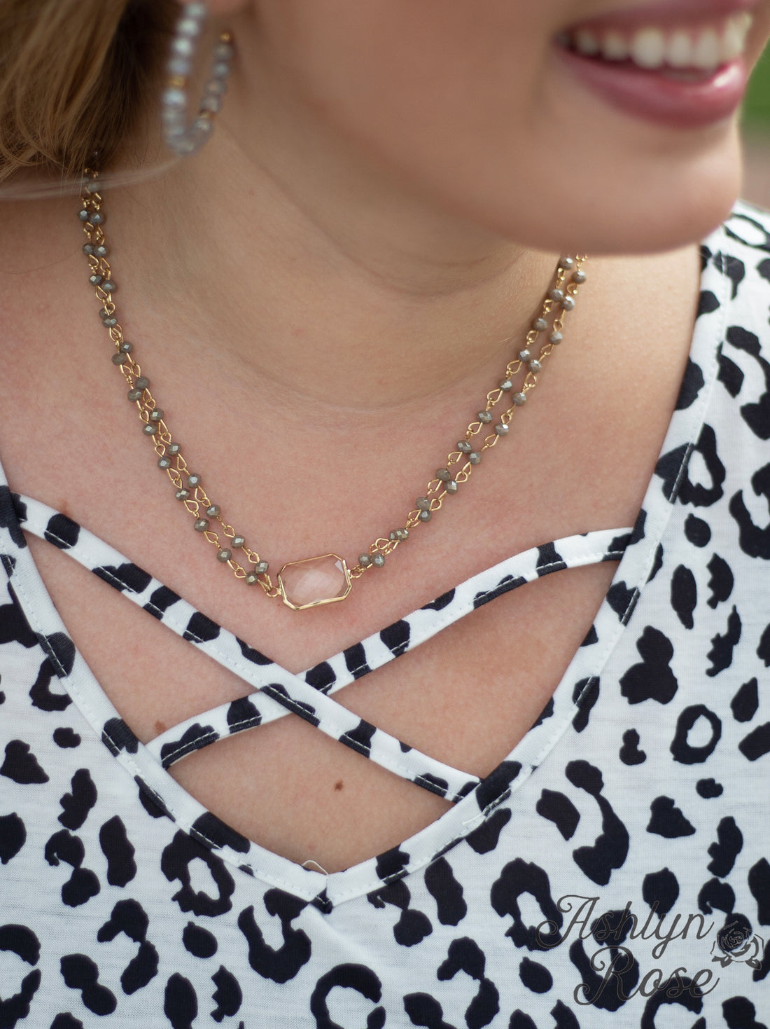 So Dainty & Sweet Grey Beaded Necklace with Pendant