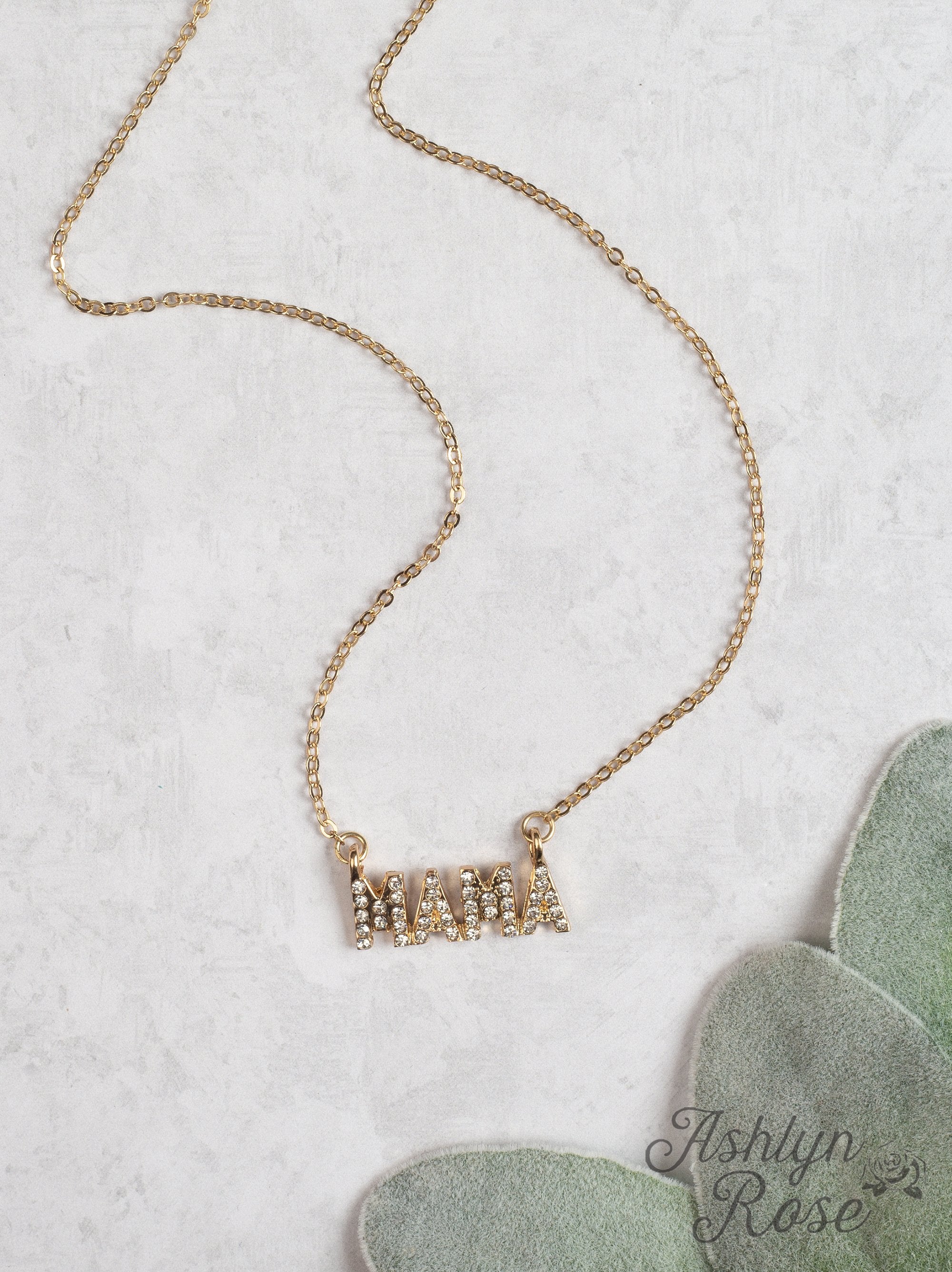 Icy MAMA Gold Chain Necklace With Gold Jeweled MAMA Pendant