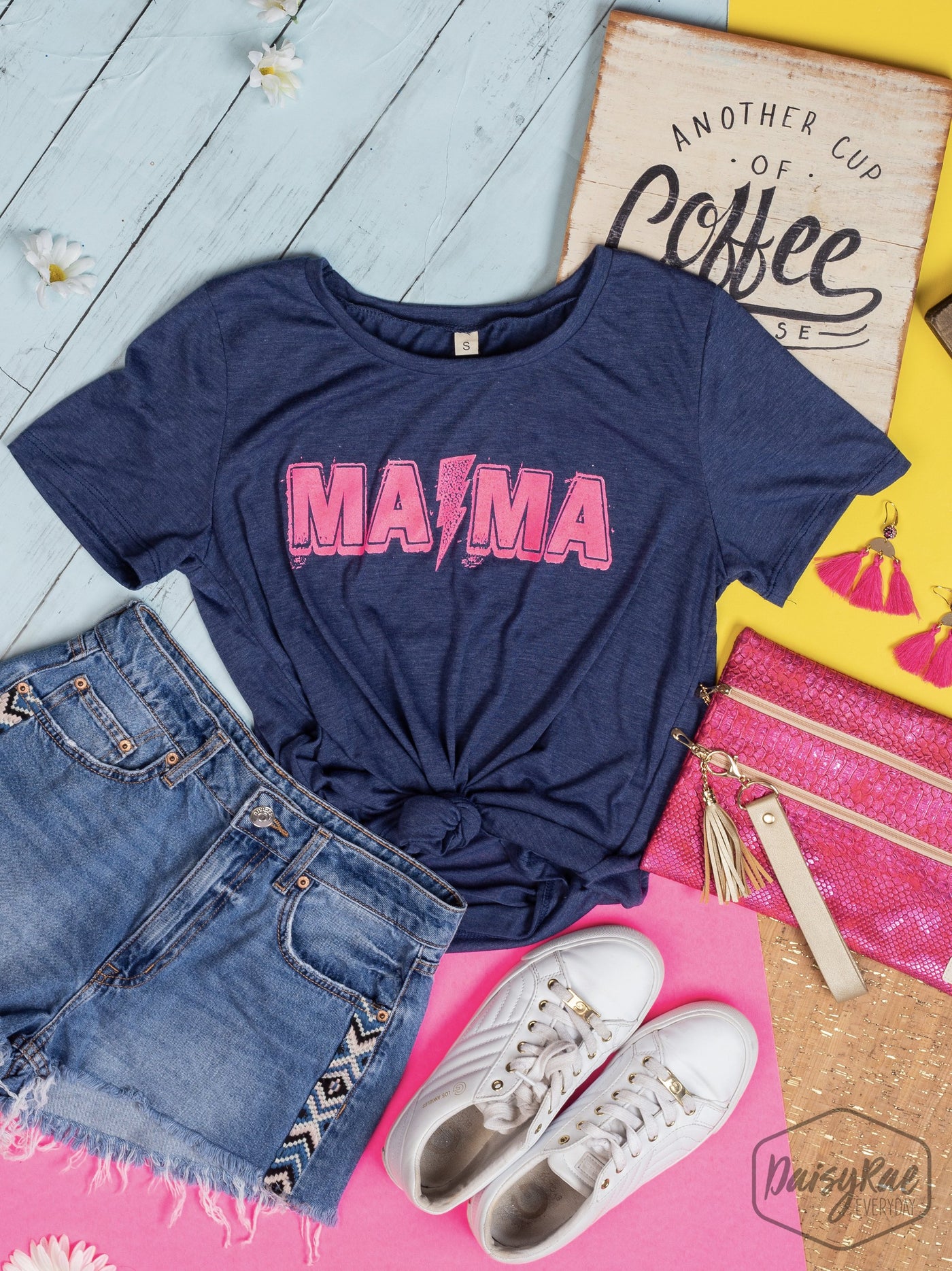 Mama on Navy Blue Short Sleeve Tee